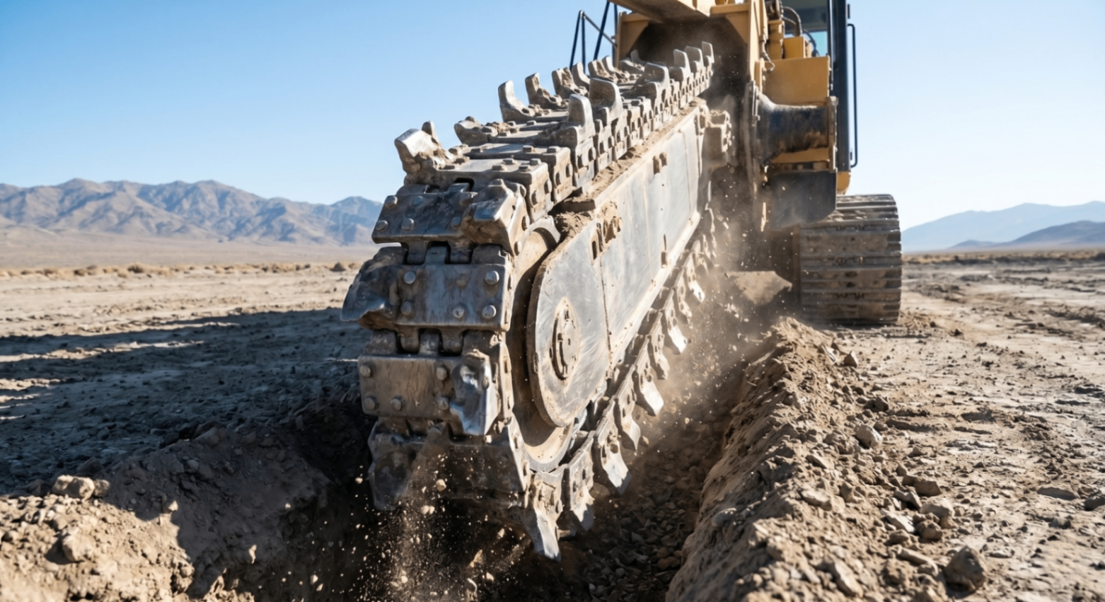 Trenching chain detail cutting through Nevada soil
