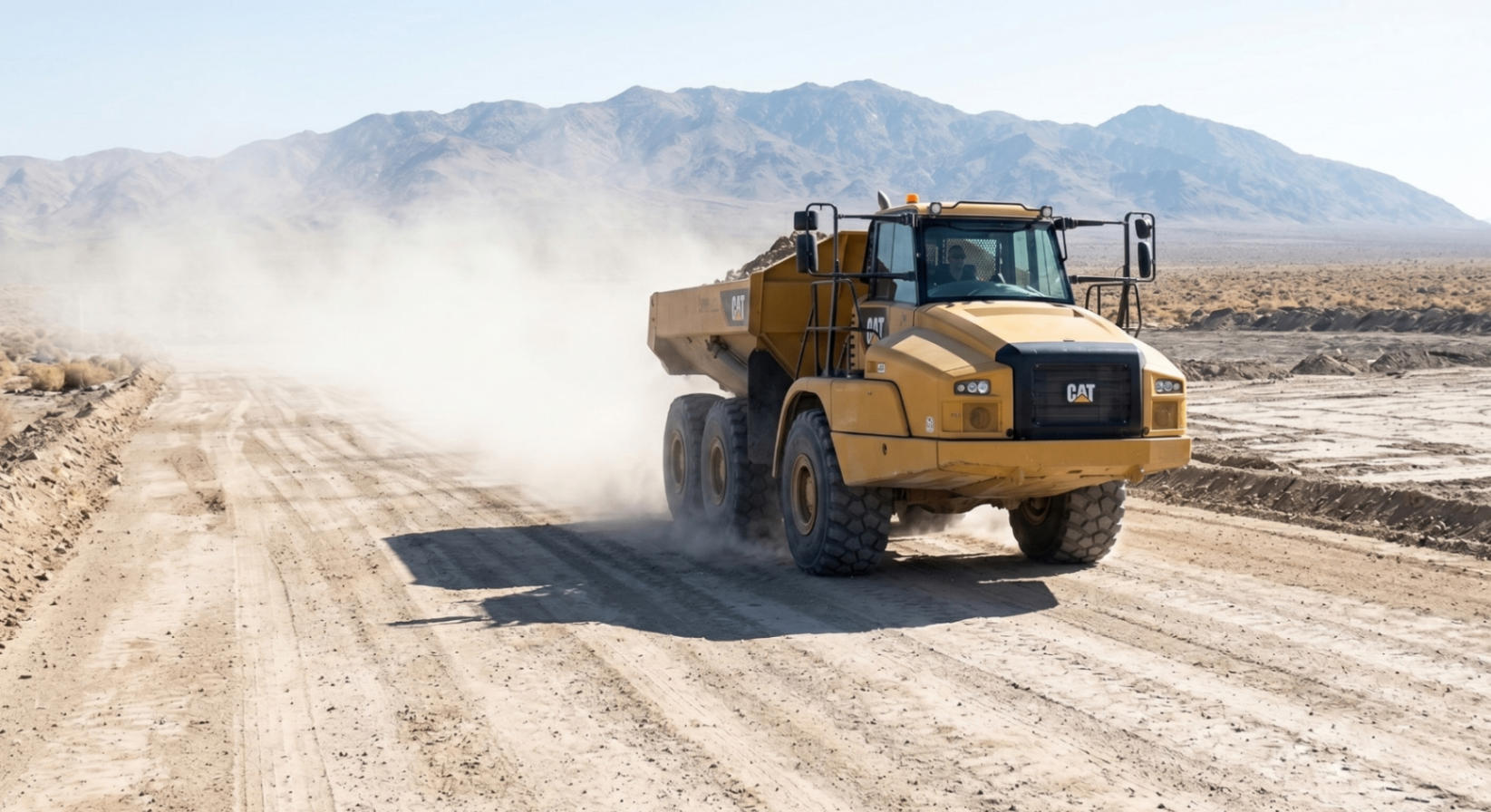Haul truck moving material across a Reno earthwork project